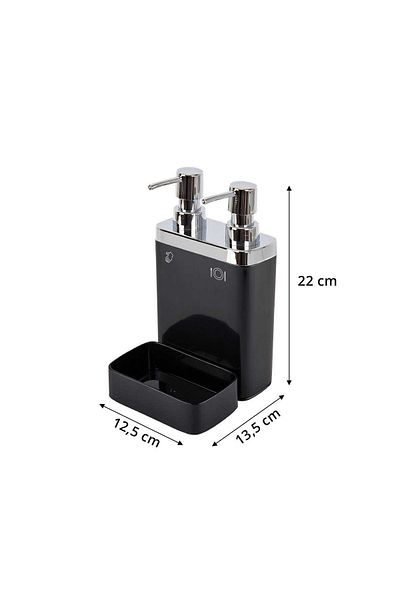 esdekor Viva Living Double Liquid Soap Dispenser with Removable Sponge Holder Black Plastic 12,5x13,5cm Kitchen 1 Piece