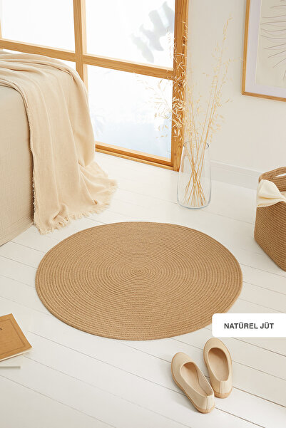 Ocean Home Textile Naturel Jüt Halı Kilim 80 Cm Çap