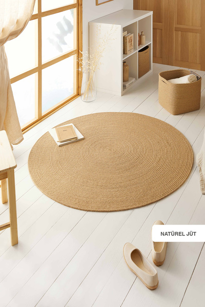 Ocean Home Textile Naturel Jüt Halı Kilim 120 Cm Çap