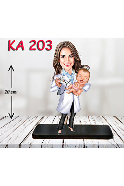 Özcan Tasarım Kişiye Özel Ahşap Biblo - Sağlıkçı Kadın Karikatür Biblo - Dokt...