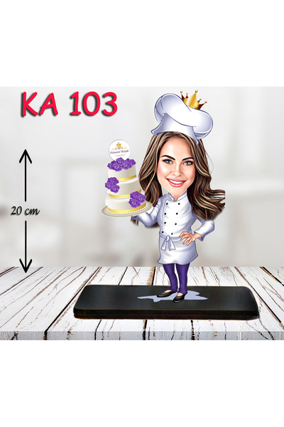 Özcan Tasarım Kişiye Özel Ahşap Biblo - Aşçı Kadın Karikatür Biblo 10