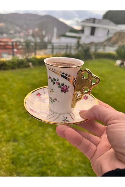 Kosova RSY-143 90CC 6-PIECE LONG COFFEE CUP SET (ROSE FLOWER)
