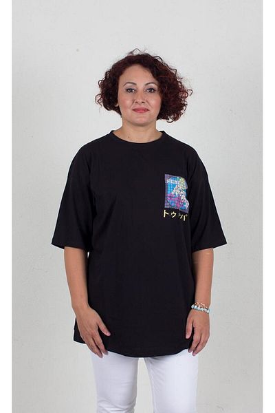 Truva XXL Plus Size Printed Black Blouse
