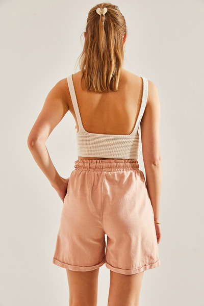 Bianco Lucci Gabardine Women's Shorts - Elastic Waist, Tie-Up60191010