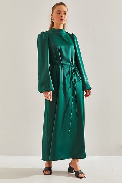 Bianco Lucci Modest Women's Belted Balloon Sleeve Hijab Dress60151023