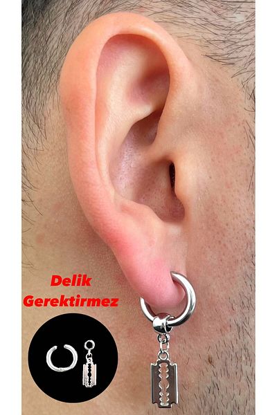 Piercing Market Steel & Silver Perforation-Free Compression Unisex Fake Ear Cartilage Dangle Figured 316l Surgical Steel Earrings