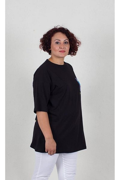 Truva XXL Plus Size Printed Black Blouse
