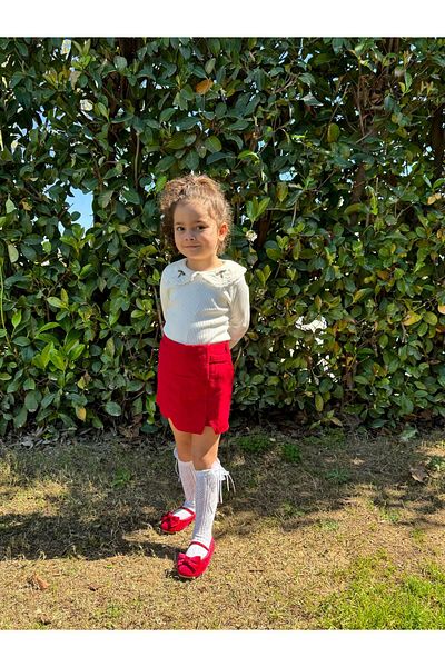 Alingo Red Girl's Bodysuit and Shorts Skirt Set - Baby Collar