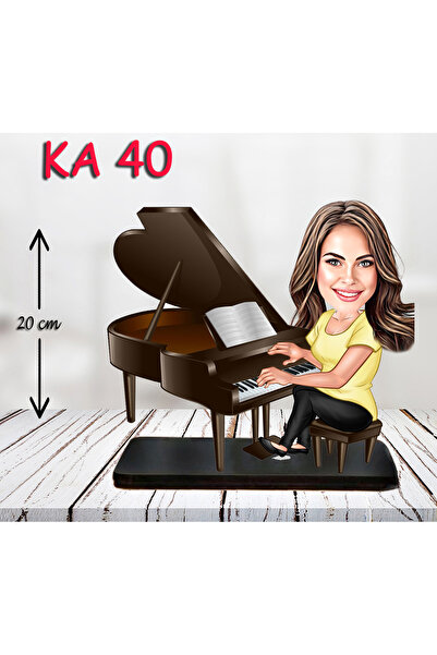 Özcan Tasarım Kişiye Özel Ahşap Biblo - Piyano Çalan Kadın Karikatür Biblo