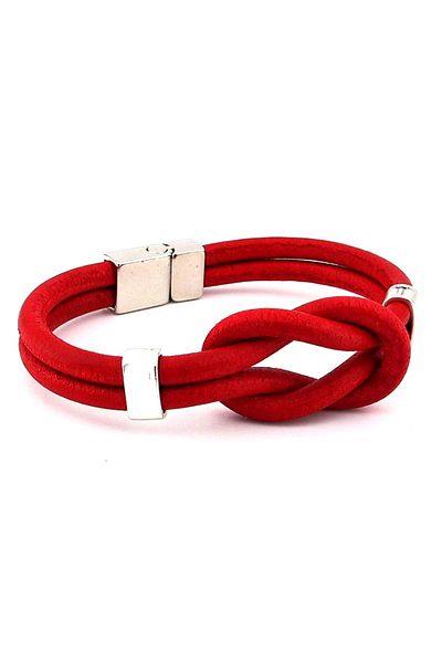 Solfera Red Alaçatı Knot Leather Men's Bracelet M052D