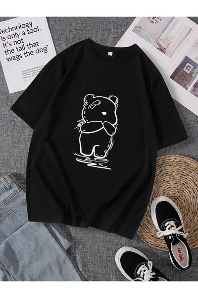 Stendhal Tricou unisex cu imprimeu cu urs alb-negru