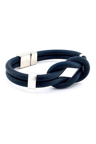 Solfera Navy Blue Alaçatı Knot Leather Men's Bracelet M052C