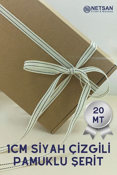 Netsan Etiket 1cm 20 mt Black Striped Cotton Ribbon