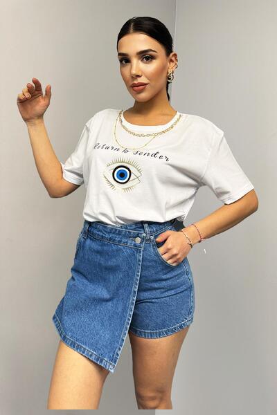 ZEYWEAR Önü Kapaklı Jean Etek Görünümlü Şort
