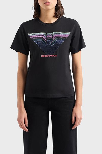 Emporio Armani تي شيرت قطني بقصة عادية ورقبة دائرية تي شيرت 3D2T7T 2JIDZ 0999