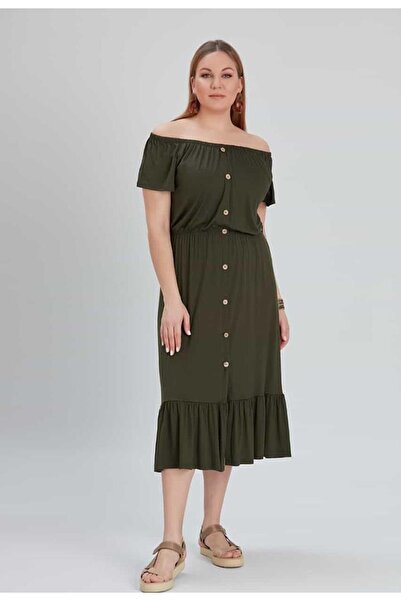 Truva XXL Plus Size Button Detailed Madonna Collar Dress Colorful Elb558