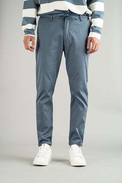 bombe Men's Indigo Side Pocket Belted Elastic Laced Double Leg Slim Fit Jogger Trousers
