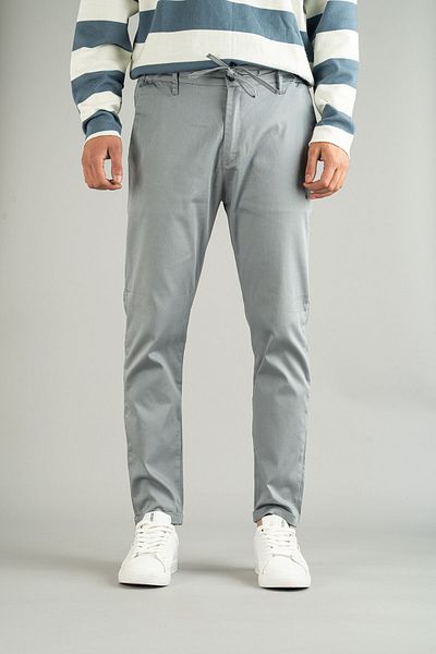 bombe Men's Gray Side Pocket Belted Elastic Laced Double Leg Slim Fit Jogger Trousers