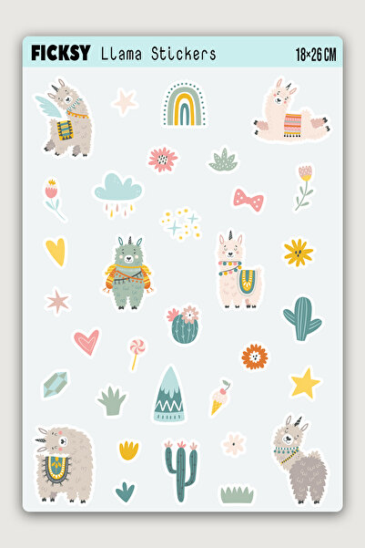 Ficksy مجموعة ملصقات اللاما اللطيفة - 30 ملصقًا