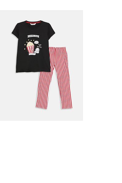 LC Waikiki LCW Young Crew Neck Printed Short Sleeve Women's Pajamas Set