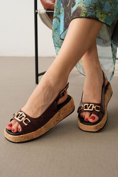 DİVOLYA Valeria Claret Red Patent Leather (4 CM Cork Sole) Daily Use Sandals