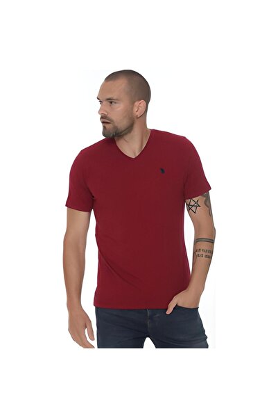 U.S. Polo Assn. Erkek Basic Bordo V-yaka T-shirt