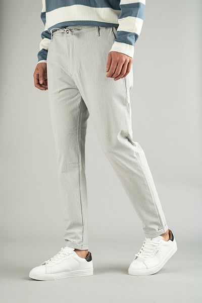 bombe Men's Gray Side Pocket Belted Elastic Laced Double Leg Slim Fit Jogger Trousers