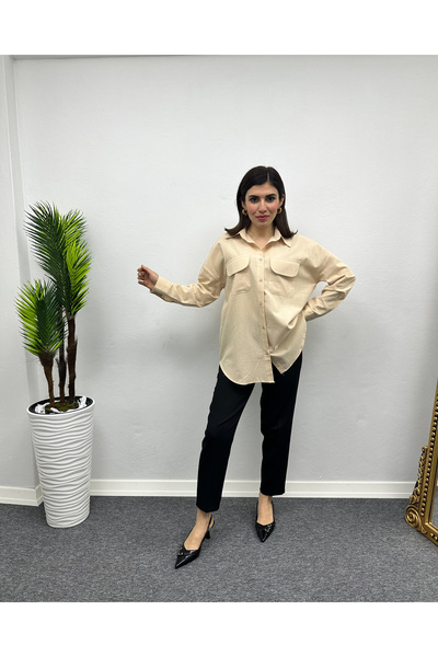 deqfashion Ленена овърсайз риза