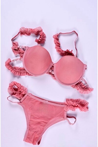 FAİR DESİGN طقم حمالة صدر بتفاصيل مكشكشة نصف حشوة ورد مجفف