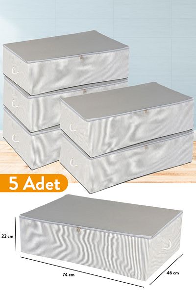 Serstil 5 Τεμάχια - Mega Size Under Floor Anthracite ριγέ αποθήκευση 74 x 46 x 22 cm