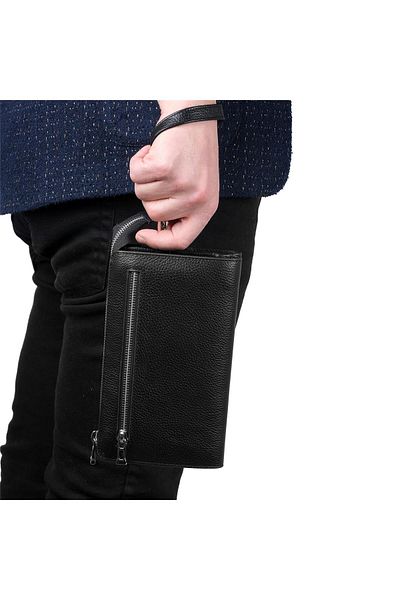 Bagacar Μαύρη τσάντα χειρός από γνήσιο δέρμα με θήκη τηλεφώνου και λαβή