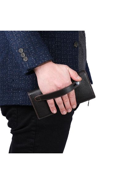 Bagacar Μαύρη τσάντα χειρός από γνήσιο δέρμα με θήκη τηλεφώνου και λαβή