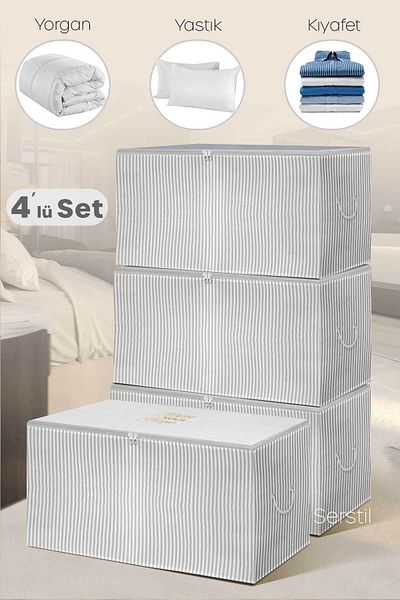 Serstil 4 Pieces - Large Size Anthracite Striped Storage Bag - 74 x 46 x 46 cm