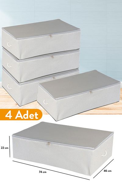 Serstil 4 Pieces - Mega Size Anthracite Striped Storage Bag Under Plinth 74 x 46 x 22 cm