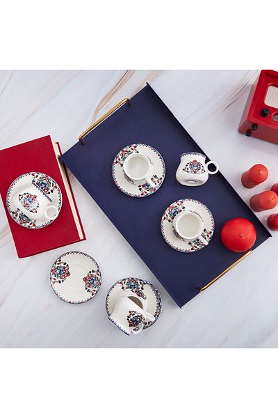 Karaca Hattat Kaffeetassen-Set für 6 Personen 90 ml Espressotasse und 6x Untertasse, Mochatassen, Es