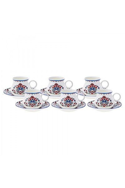 Karaca Hattat Kaffeetassen-Set für 6 Personen 90 ml Espressotasse und 6x Untertasse, Mochatassen, Es