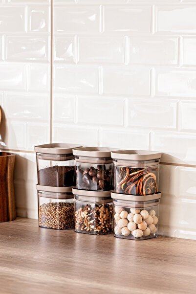 Emsan Arya 6'lı Saklama Kabı Kare Küçük Bej