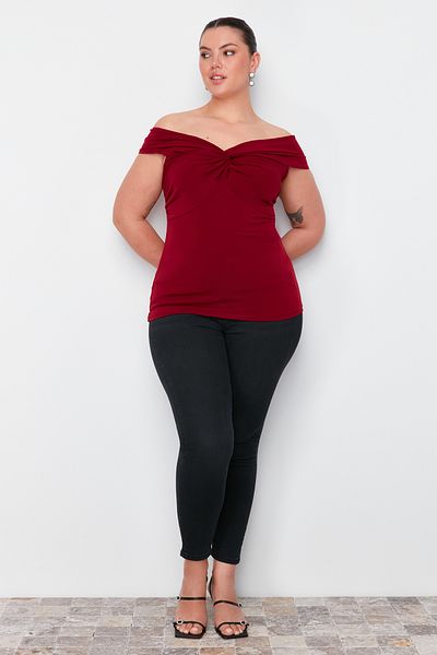 Trendyol Curve Burgundy csomós részletes kötött blúz TBBSS24AF00085