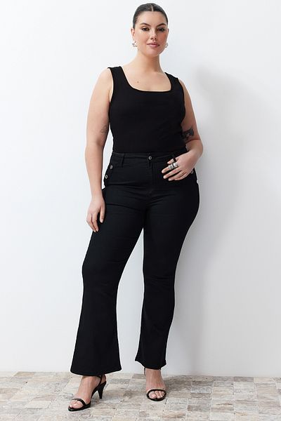Trendyol Curve Black Button Detailed Extra Flexible Spanish Leg Jeans TBBSS24CJ00015
