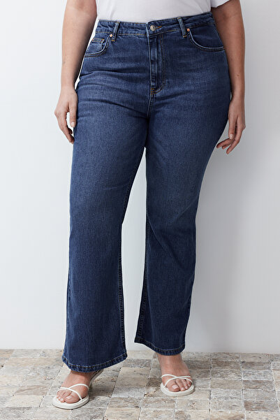 Trendyol Curve Modré viac udržateľné džínsy s vysokým pásom TBBSS24CJ00038