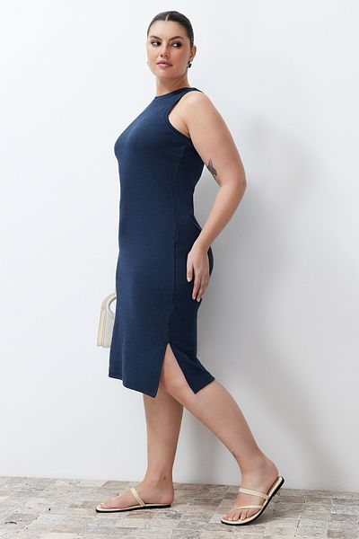 Trendyol Curve Gray Camisole Knitted Plus Size Dress