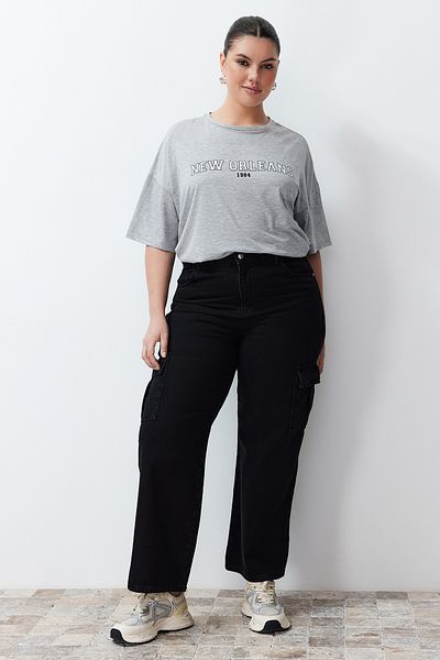 Trendyol Curve Black Cargo Pocket High Waist Wide Cut Jeans TBBSS24CJ00025