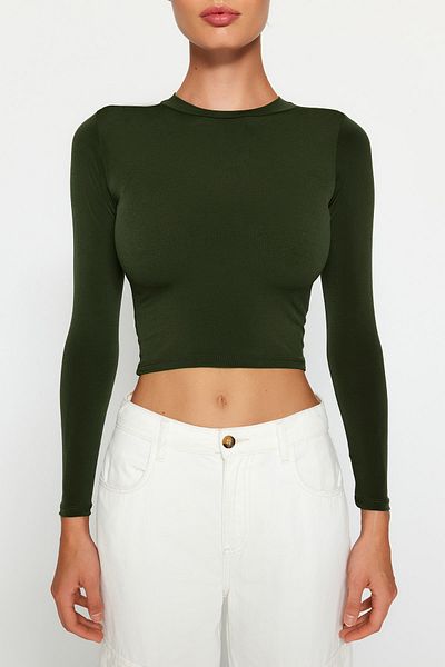 Trendyol Collection Χακί ψηλός γιακάς με μακρύ μανίκι, ελαστική πλεκτή μπλούζα TWOAW23EL01391