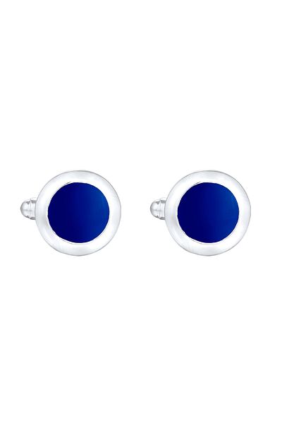 KUZZOI Manschettenknopf Basic Rund Klassik Geo Emaille Blau 925 Silber