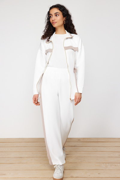 Trendyol Modest Ecru Scuba Fabric Bottom-Top Set - Piping Knitted Diver TCTAW24US00071