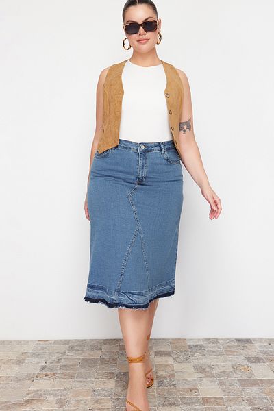 Trendyol Curve Fustă Denim Albastru TBBAW24AZ00025