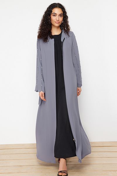 Trendyol Modest Gray Stone Accessory Woven Cap & Ferace & Abaya & Jalabiya Tctss24Kf00019