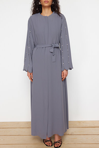 Trendyol Modest Tkaná čepice s doplňky z šedého kamene & Ferace & Abaya & Jalabiya TCTSS24KF00019