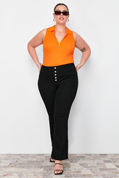 Trendyol Curve Black High Waist Comfort Spanish Leg Flare Fit Jean Tbbaw23Cj00033