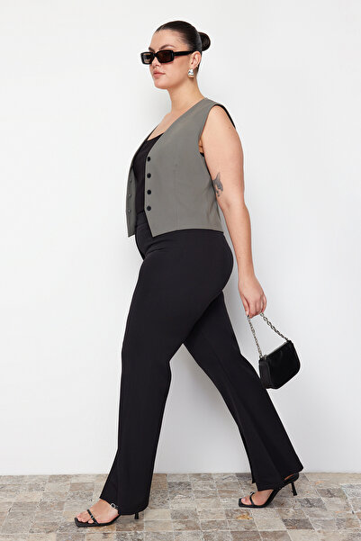 Trendyol Curve Velké černé kalhoty se širokým rozparkem - TBBAW23AR00008